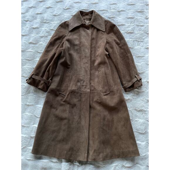 🔥Vintage ILGWU USA Made Brown Suede Leather Distressed Duster Jacket Coat XS-S - Picture 5 of 15